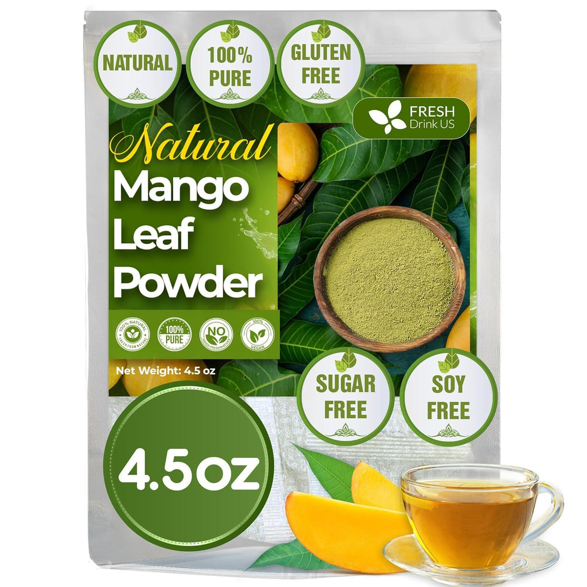 Mango Leaf, Whole Dried Leaves, Tea Bags, Powder, 100% Natural & Pure from Mango Leaves. Mango Dried Leaves. Loose Leaf Mango Herbal Tea. Mango Leaf Tea. No Sugar, No Caffeine, No Gluten, Vegan.