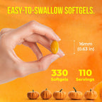 Premium Pumpkin Seed Oil Softgels with Saw Palmetto, 3000mg Per Serving, Cold Pressed, Pure Virgin Oil, Great Hair Support, Non-GMO, Gluten-Free, Vegan