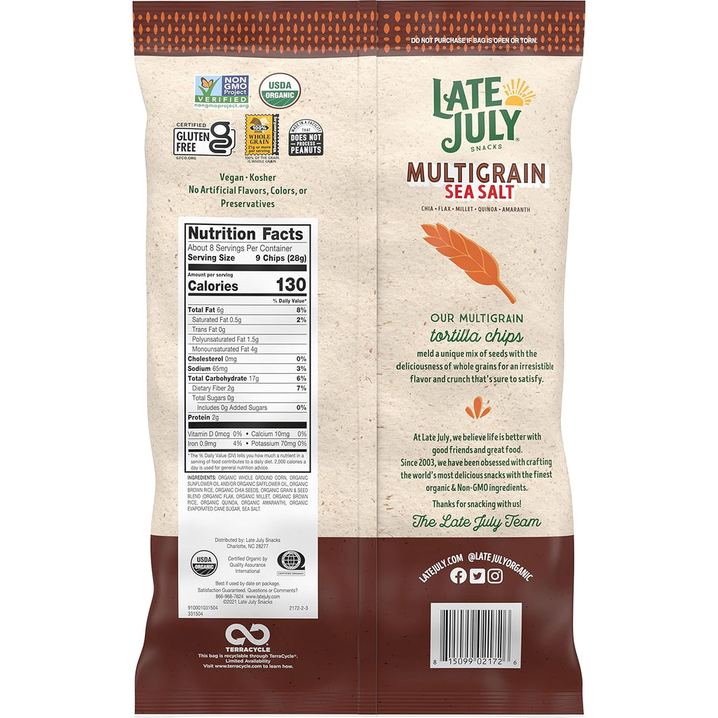 Late July Gluten Free Multigrain Sea Salt Tortilla Chips, 7.5 oz (Case of 12)