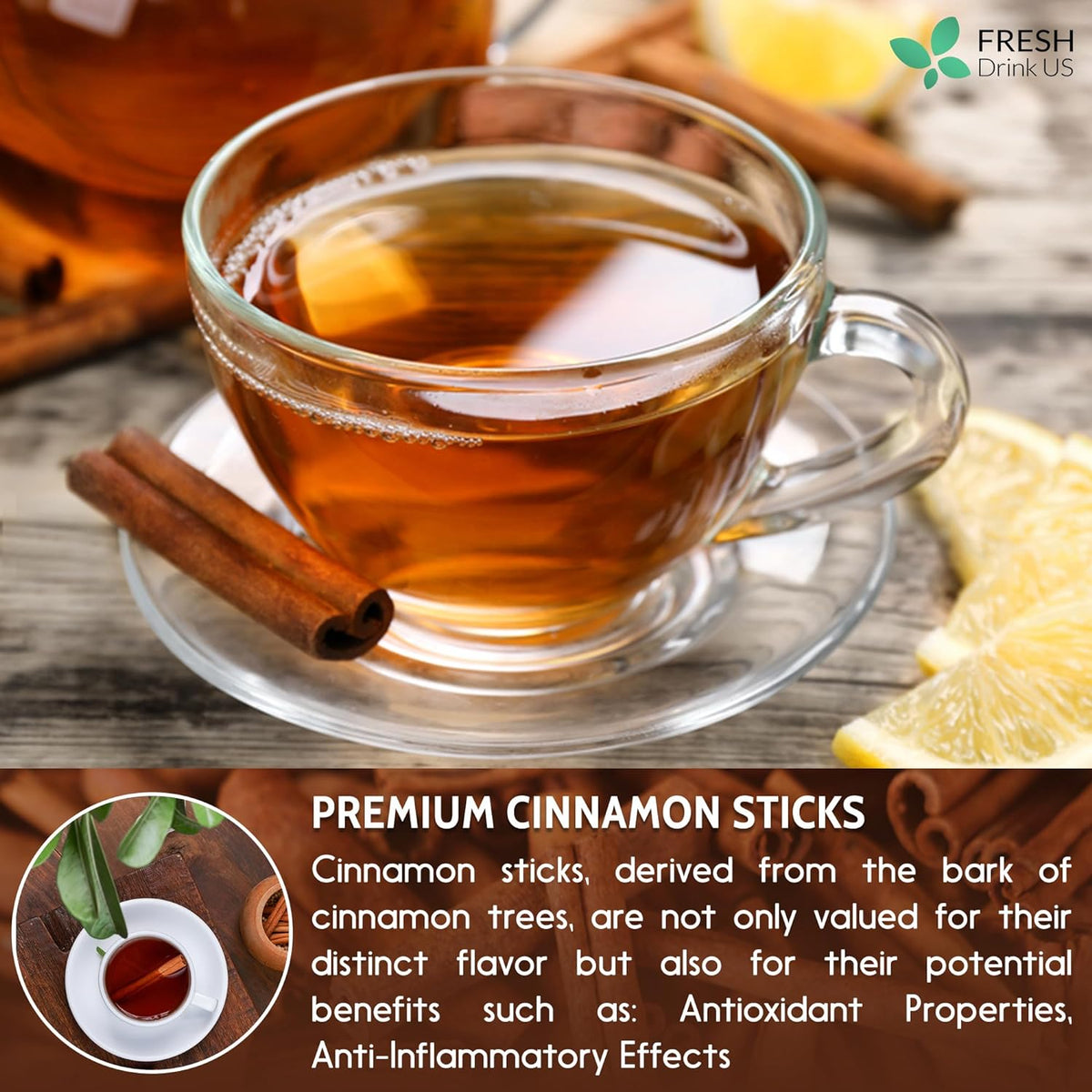Cinnamon Sticks, Whole Sticks, 100% Natural & Pure Cinnamon Inner Bark, Raw Cinnamon Spice Flavor & Strong Aroma, Cinnamon Spice Herbal Tea, Perfect for Warm Beverages, No Additives, Vegan