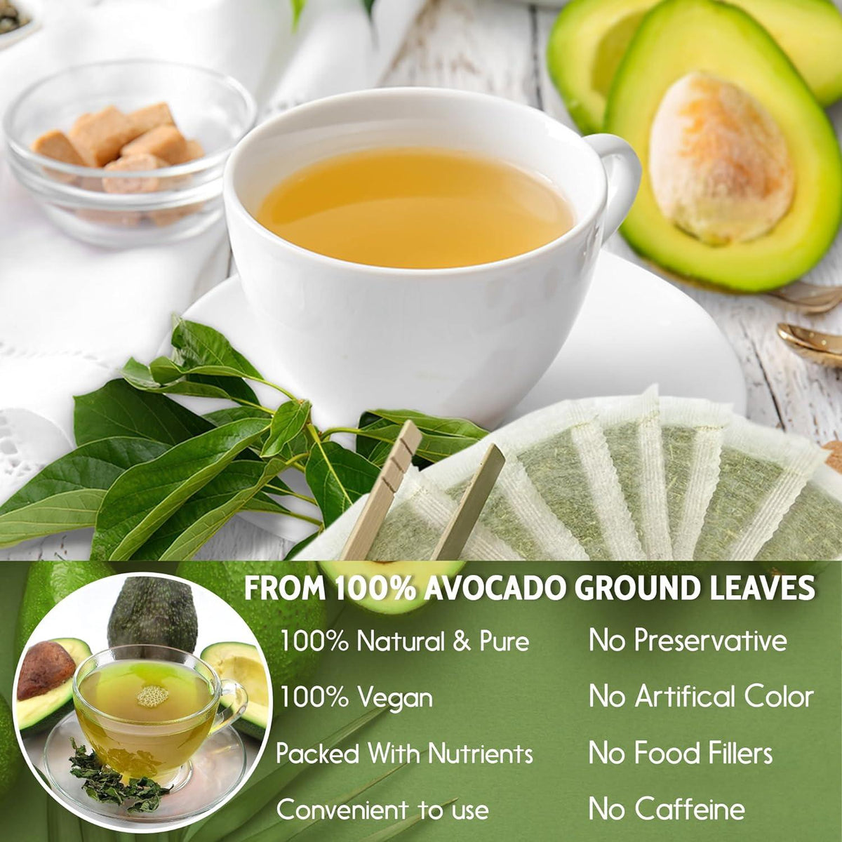 Natural Avocado Whole Leaves Dried, Tea Bags, 100% Pure from Avocado Leaves, Avocado Leaf Tea, Hojas de Aguacate Seca, No Additives, No Caffeine, Vegan