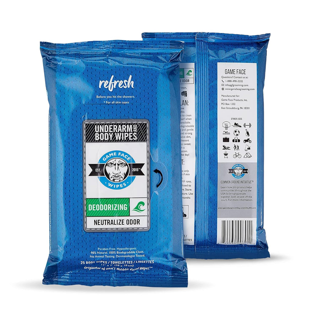 Game Face Underarm & Body Deodorant Wipes, 25 ct