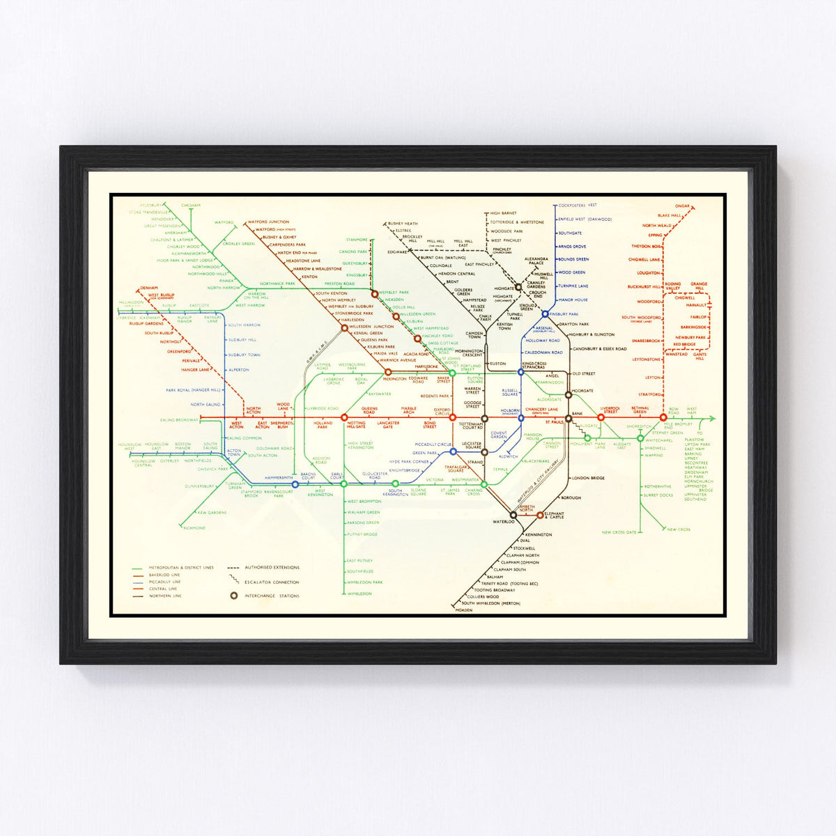 Vintage Railroad Map of London 1938