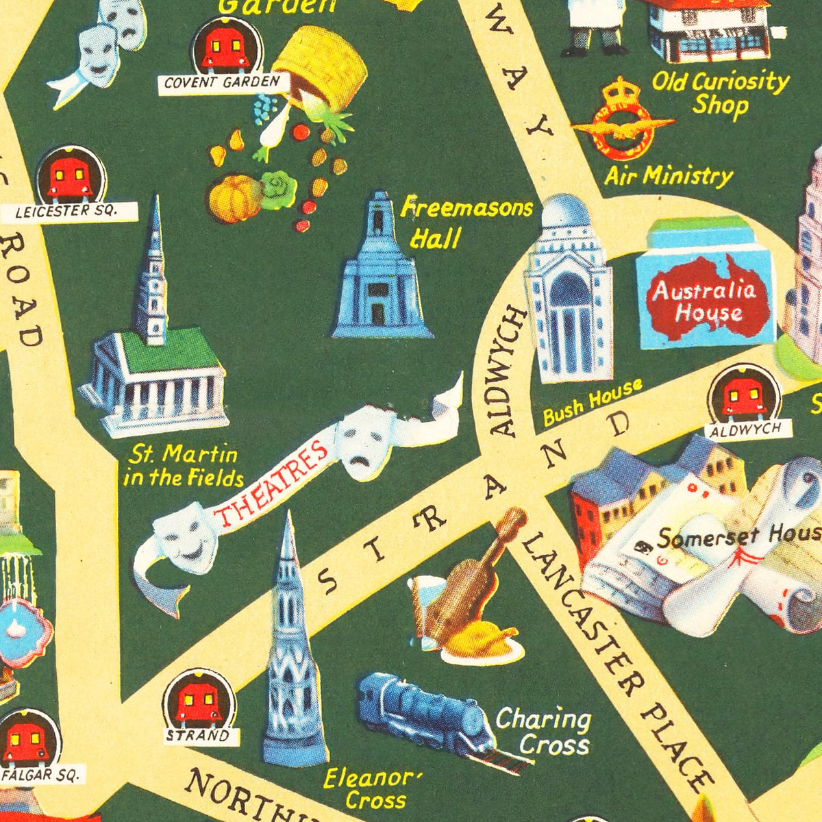 Vintage Map of London, England 1950