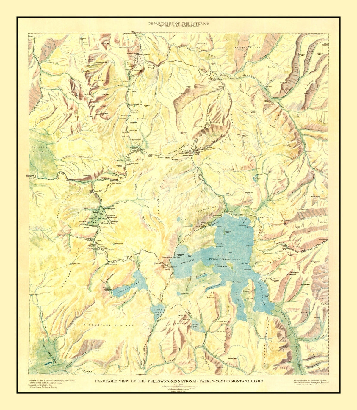 Vintage Yellowstone National Park Map 1915
