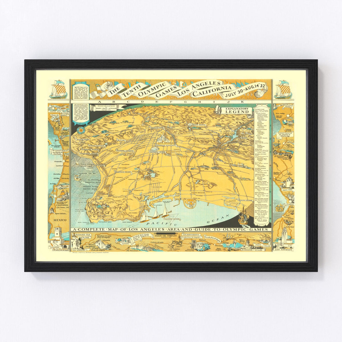 Vintage Map of Los Angeles, California 1932