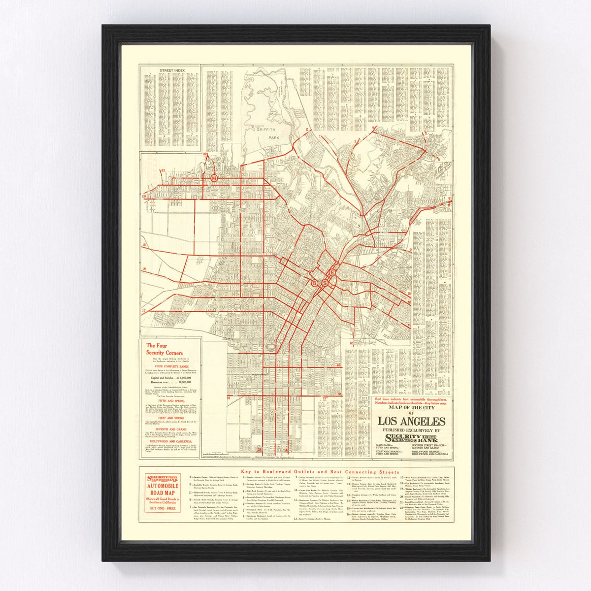 Vintage Map of Los Angeles, California 1914