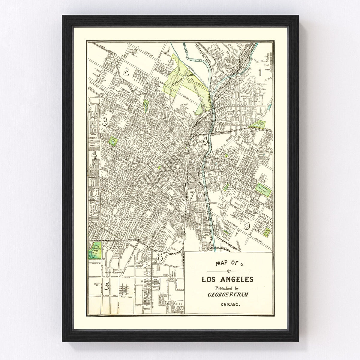 Vintage Map of Los Angeles, California 1908