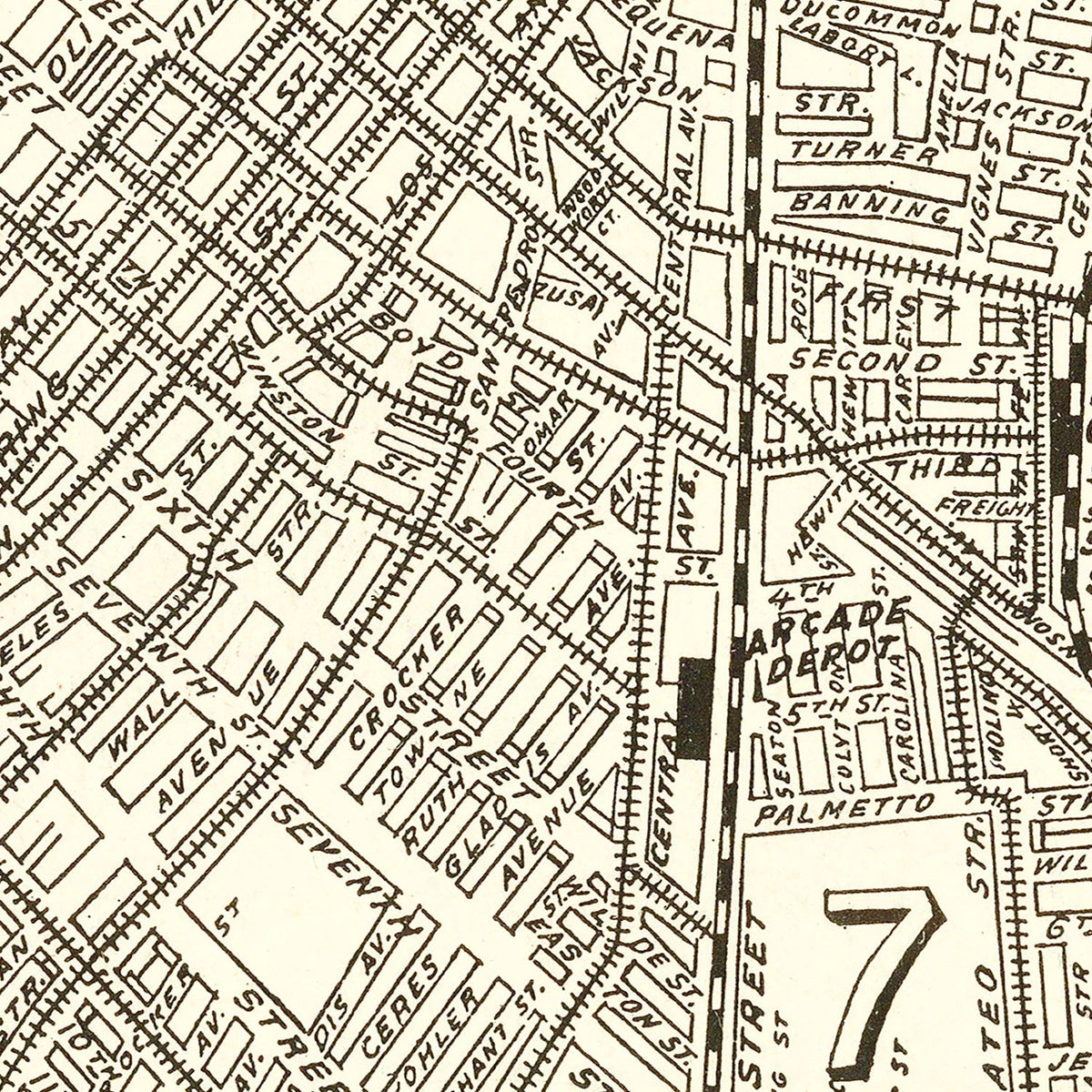 Vintage Map of Los Angeles, California 1908