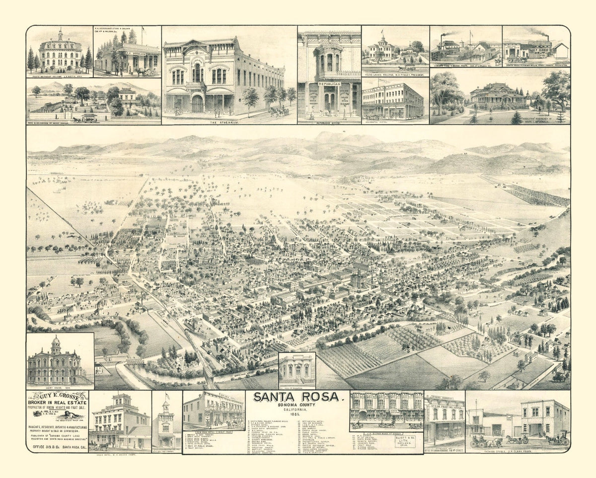 Vintage Map of Santa Rosa, California 1885