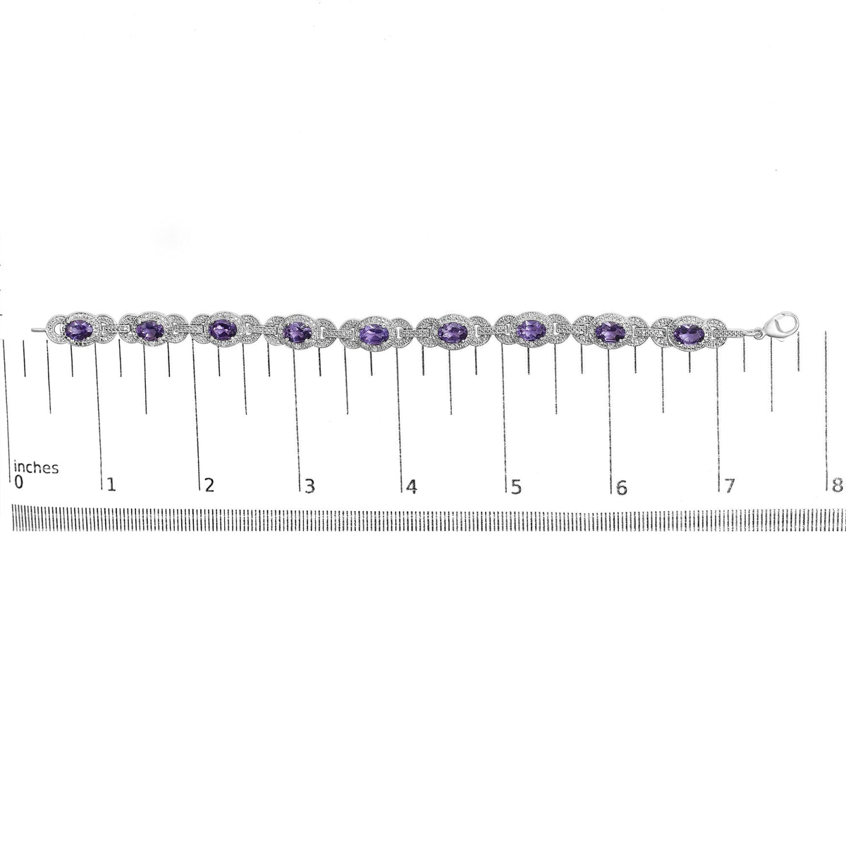 Sterling Silver Oval Purple Amethyst and Diamond Interlocking Halo Link Bracelet