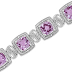 .925 Sterling Silver 7x7 mm Cushion Cut Purple Amethyst and 1/10 cttw Round Cut Diamond Square Shape Tennis Bracelet (I-J Color, I1-I2 Clarity) - 7"