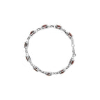 .925 Sterling Silver 7x7mm Checkered Cushion Red Garnet and Diamond Accent Fashion Tennis Link Bracelet (I-J Color, I1-I2 Clarity) - Size 7" Inch