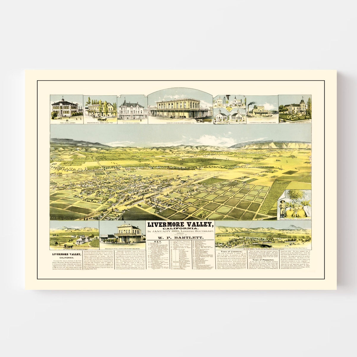 Vintage Map of Livermore Valley, California 1889