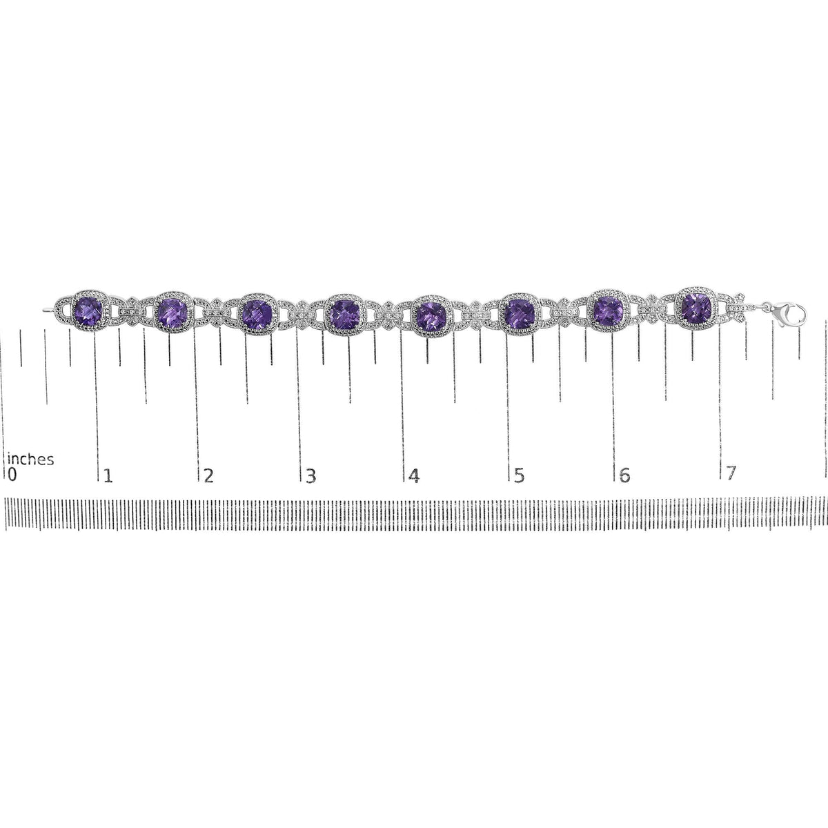 Silver Cushion-Cut Purple Amethyst & Diamond Vintage Halo Link Bracelet