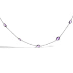 .925 Sterling Silver Checkerboard Cut Purple Amethyst Bezel Station Necklace - 22" Inches