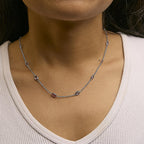 .925 Sterling Silver Checkerboard Cut Purple Amethyst Bezel Station Necklace - 22" Inches