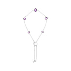 .925 Sterling Silver Bezel Set Purple Amethyst 5 Station Adjustable Bolo Bracelet