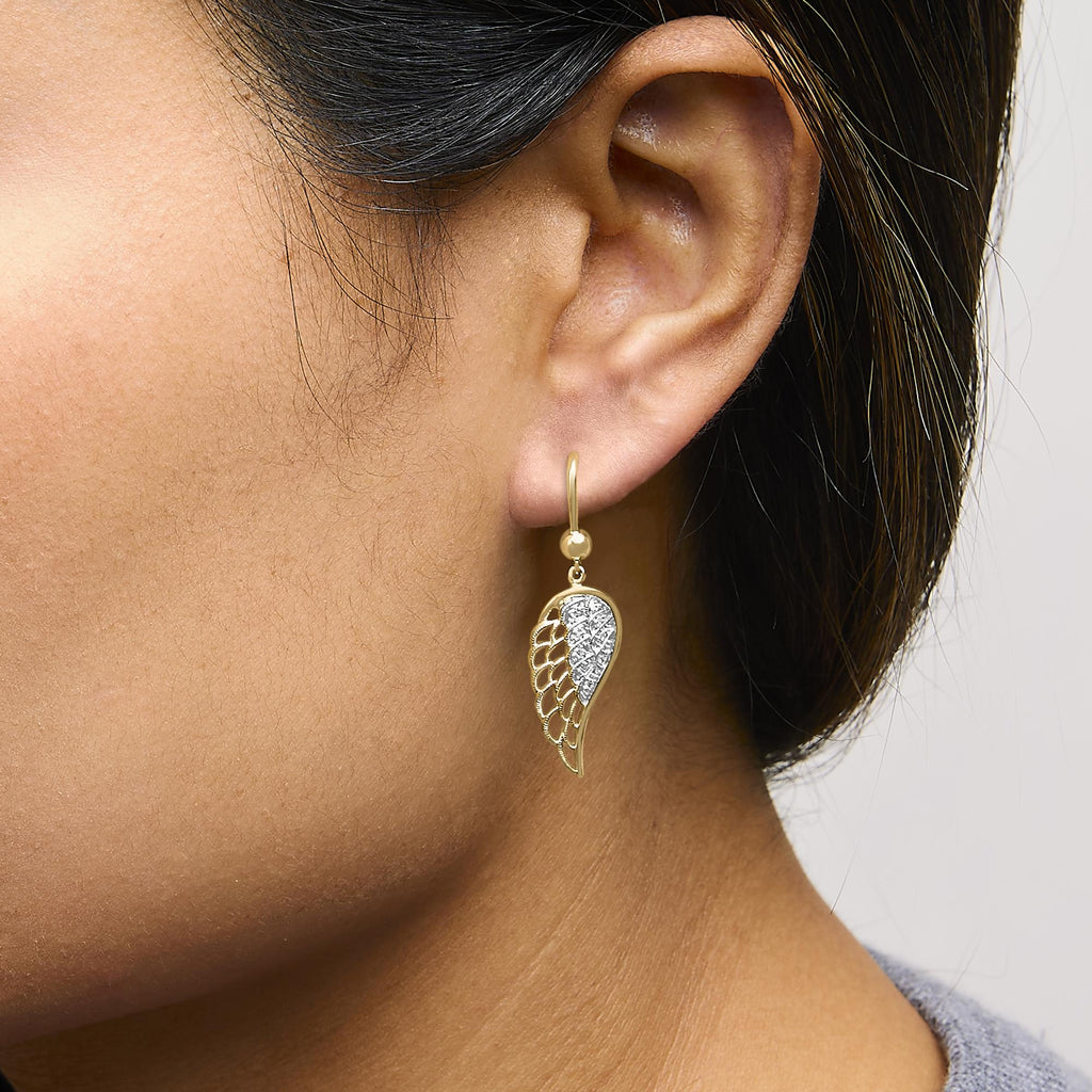 Gold Vermeil Diamond Accent Angel Wing Drop Earring