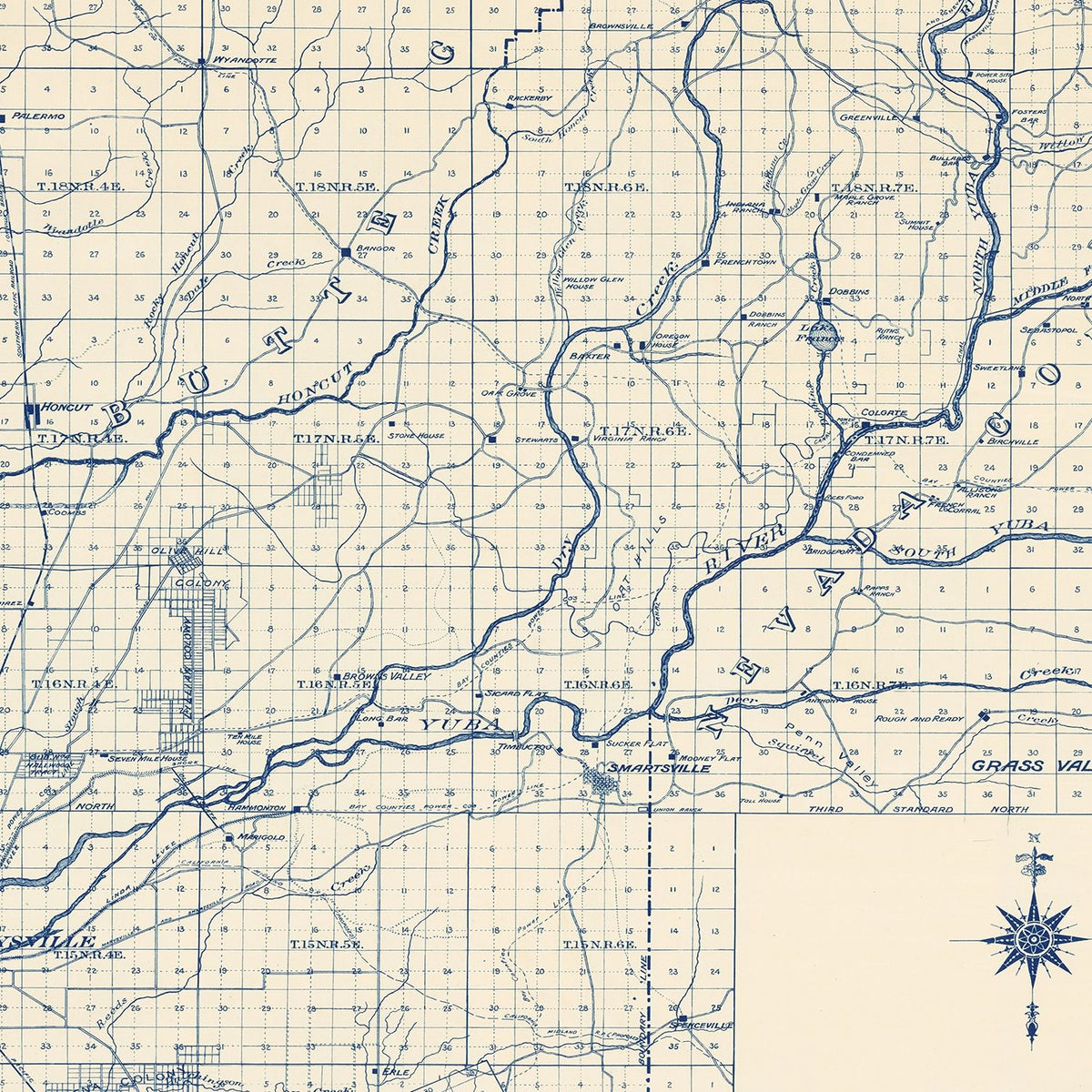Vintage Map of Yuba County, California 1913