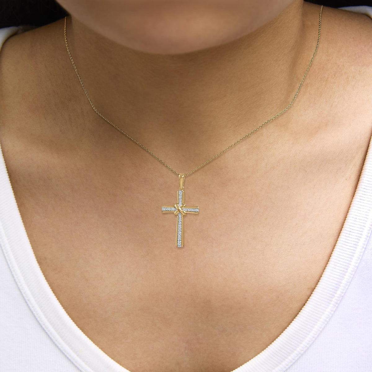Gold Vermeil Diamond Accent Cross Pendant Necklace
