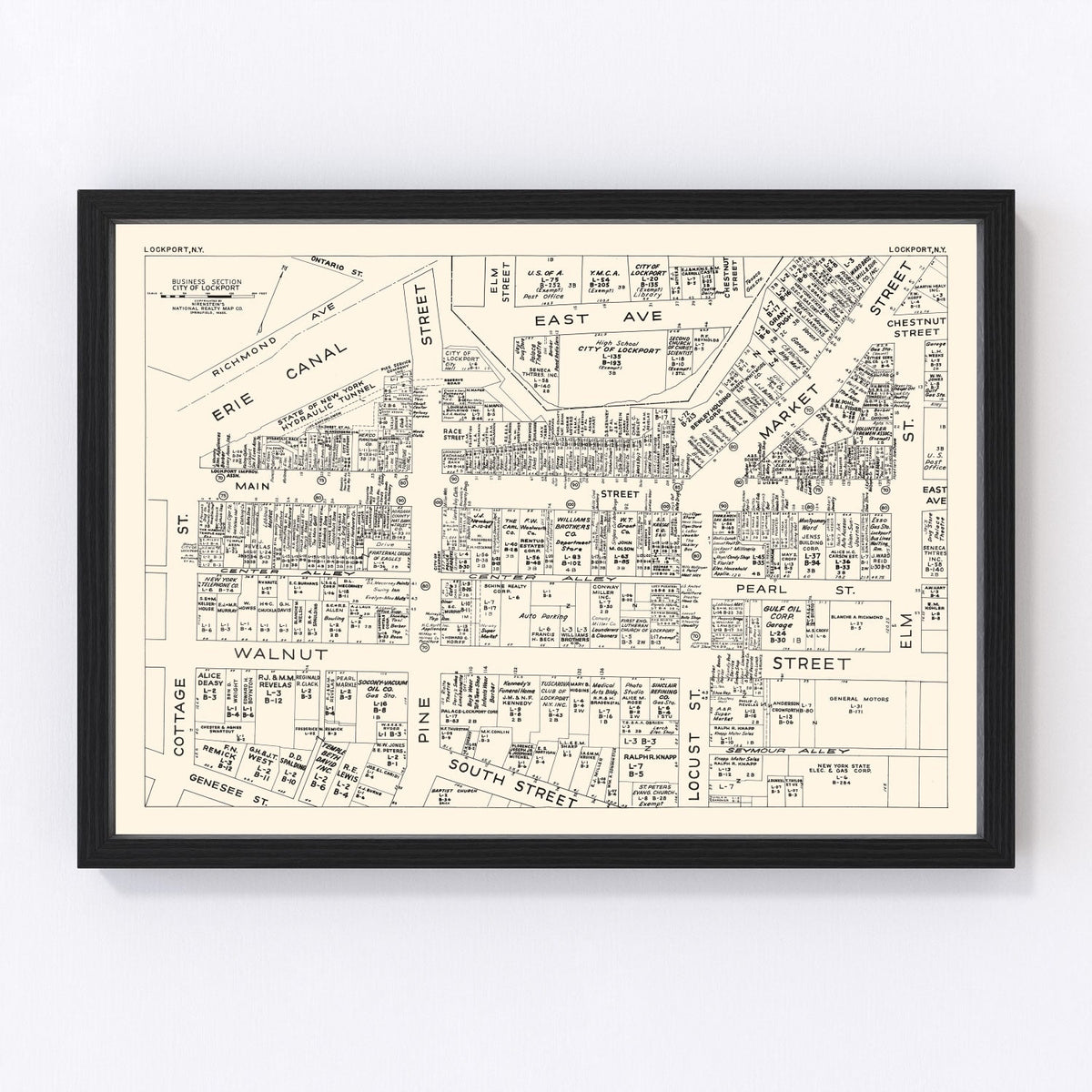 Vintage Map of Lockport, NY Business Section 1947