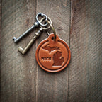 Michigan State Silhouette Leather Keychain Circle