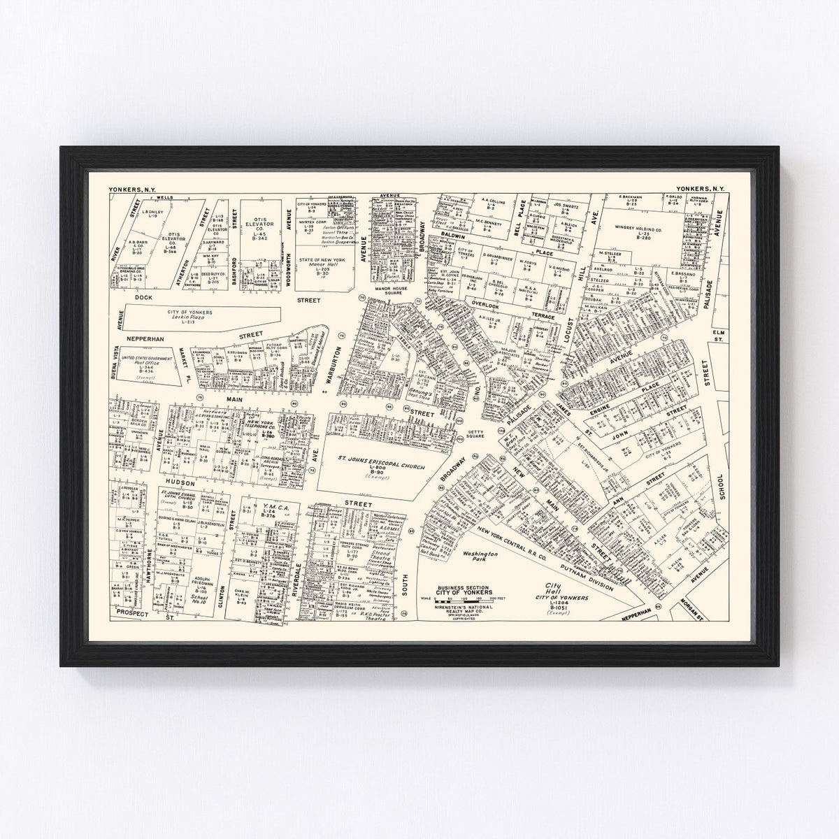Vintage Map of Yonkers, NY Business Section 1947