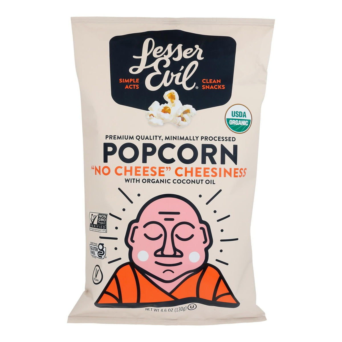 LesserEvil No Cheesiness Popcorn, 4.6 oz (Case of 12)