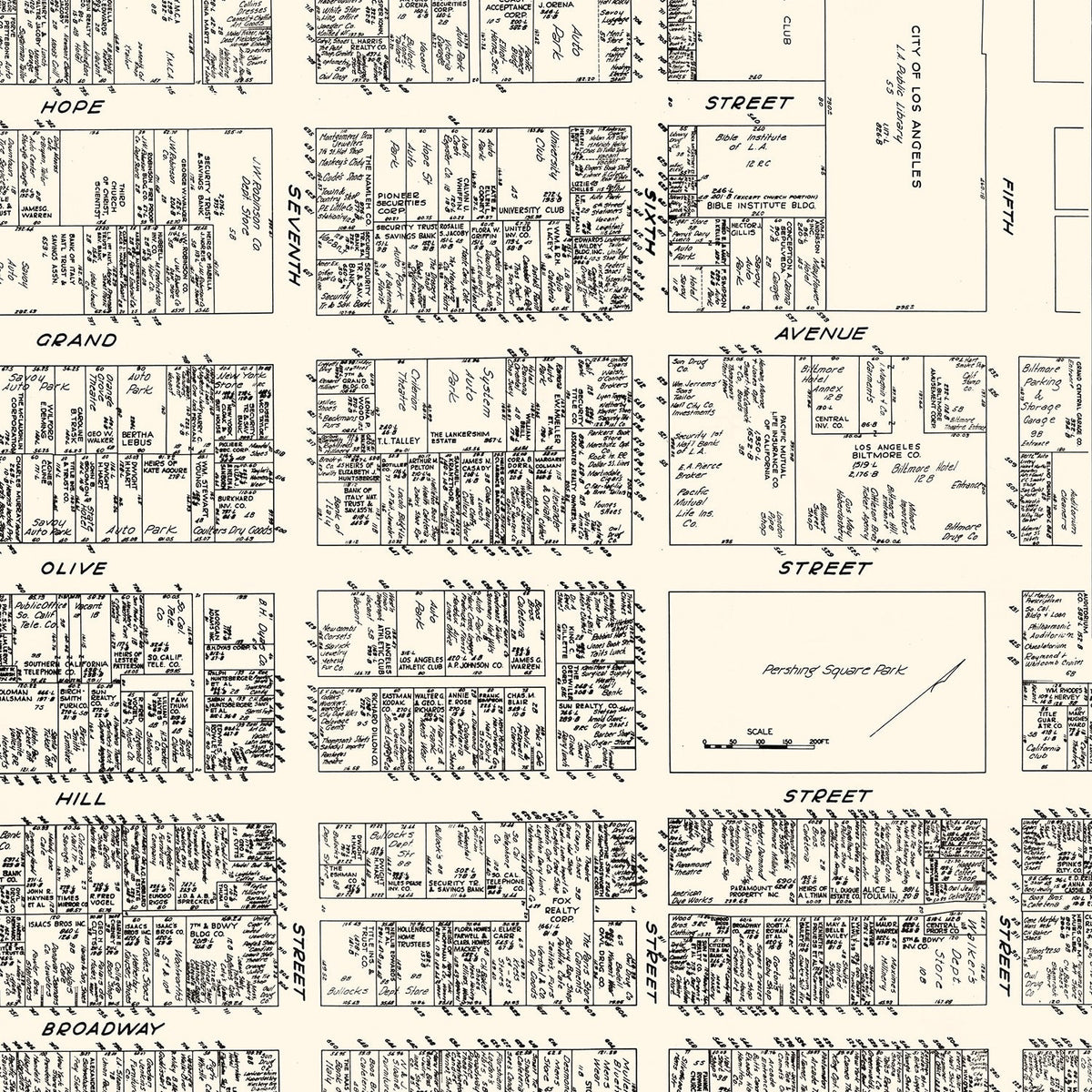 Vintage Map of Los Angeles, CA Business Section 1929