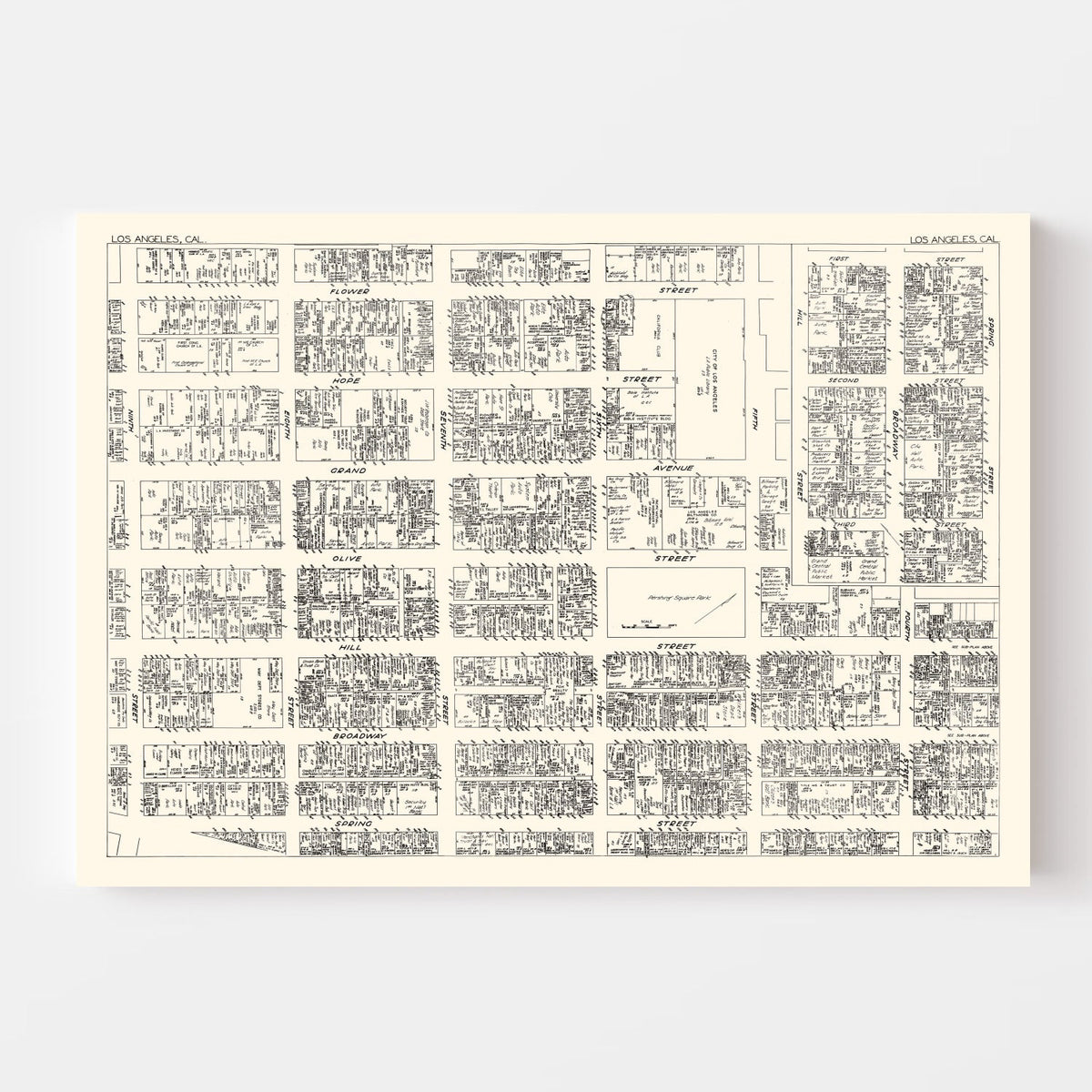 Vintage Map of Los Angeles, CA Business Section 1929