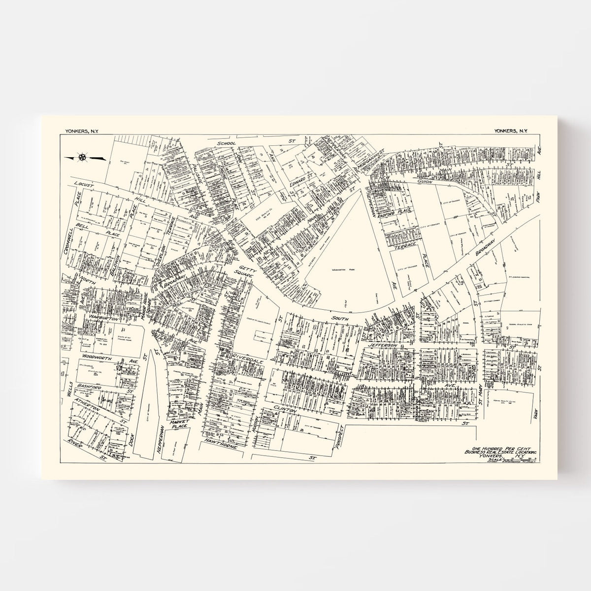 Vintage Map of Yonkers, NY Business Section 1929