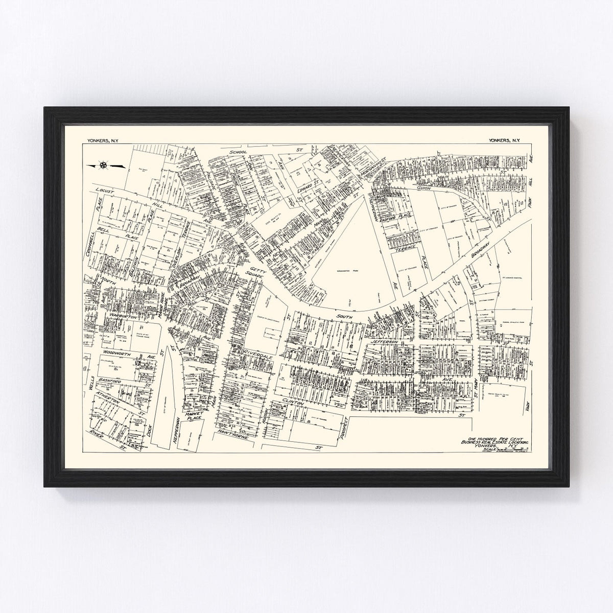 Vintage Map of Yonkers, NY Business Section 1929
