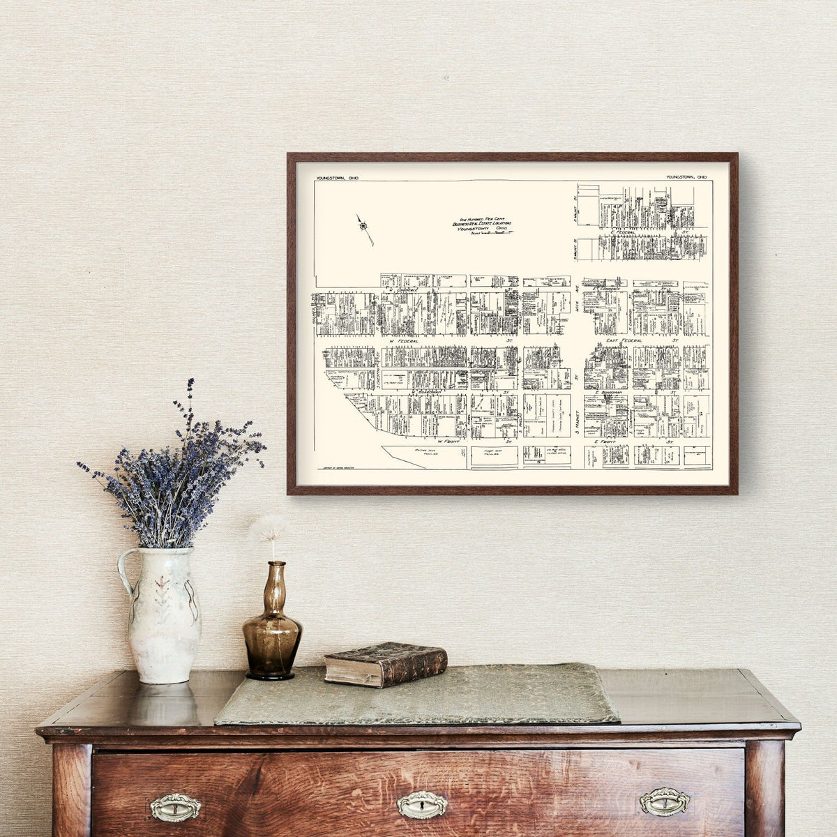 Vintage Map of Youngstown, OH Business Section 1929