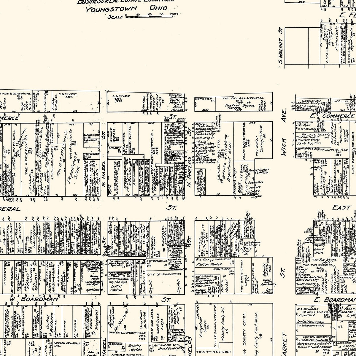 Vintage Map of Youngstown, OH Business Section 1929