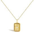 14K Yellow Gold Diamond Accent Rectangular Fluted Medallion Pendant Necklace