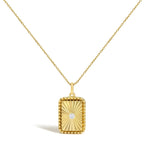 14K Yellow Gold Diamond Accent Rectangular Fluted Medallion Pendant Necklace