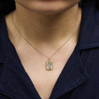 14K Yellow Gold Diamond Accent Rectangular Fluted Medallion Pendant Necklace