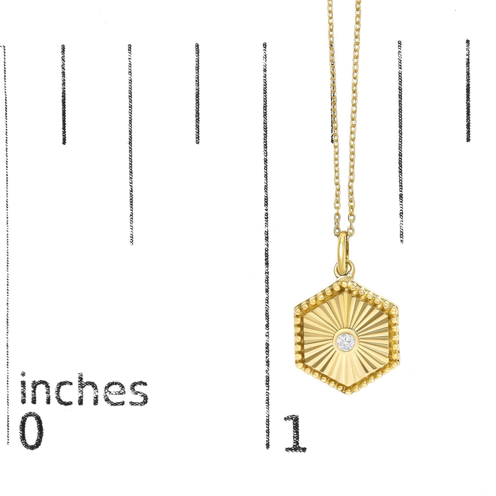 10K Yellow Gold Diamond Accent Hexagonal Fluted Medallion Pendant Necklace