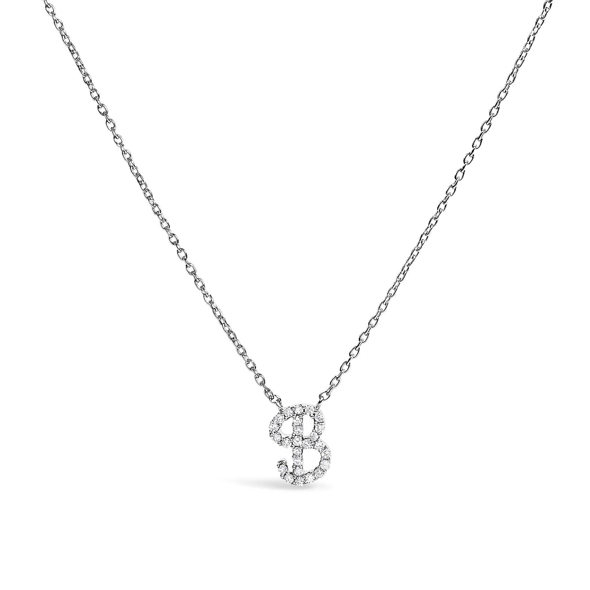 14K White Gold Diamond Accent "A-Z" Initial Script Style Pendant Necklace