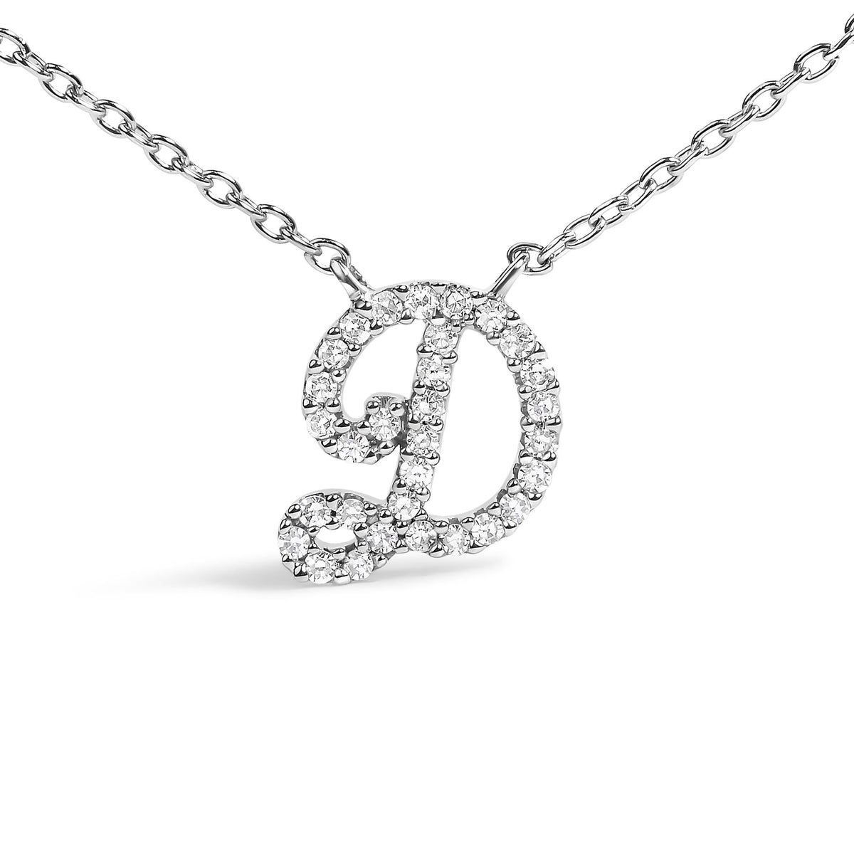 14K White Gold Diamond Accent "A-Z" Initial Script Style Pendant Necklace