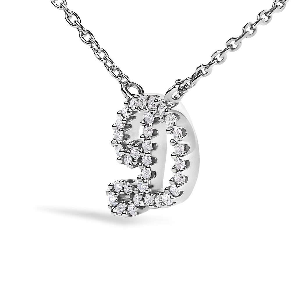 14K White Gold Diamond Accent "A-Z" Initial Script Style Pendant Necklace