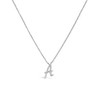 14K White Gold Diamond Accent "A-Z" Initial Script Style Pendant Necklace
