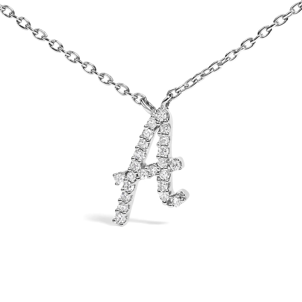 14K White Gold Diamond Accent "A-Z" Initial Script Style Pendant Necklace