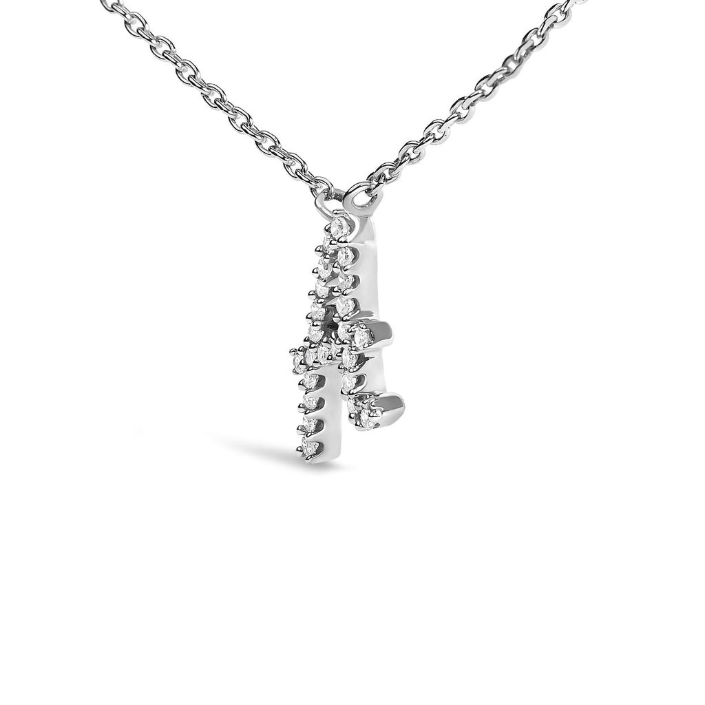 14K White Gold Diamond Accent "A-Z" Initial Script Style Pendant Necklace