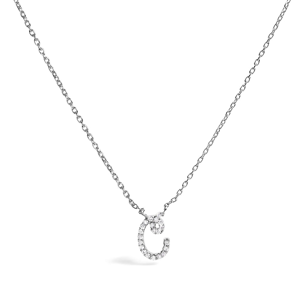 14K White Gold Diamond Accent "A-Z" Initial Script Style Pendant Necklace
