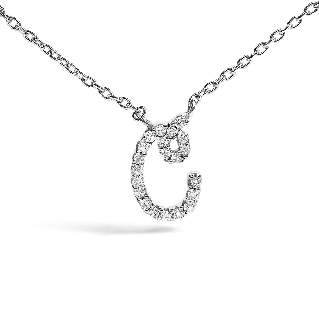 14K White Gold Diamond Accent "A-Z" Initial Script Style Pendant Necklace