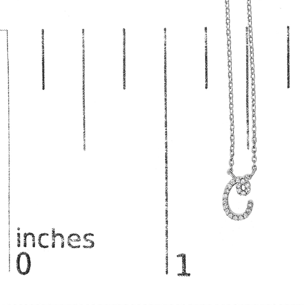 14K White Gold Diamond Accent "A-Z" Initial Script Style Pendant Necklace