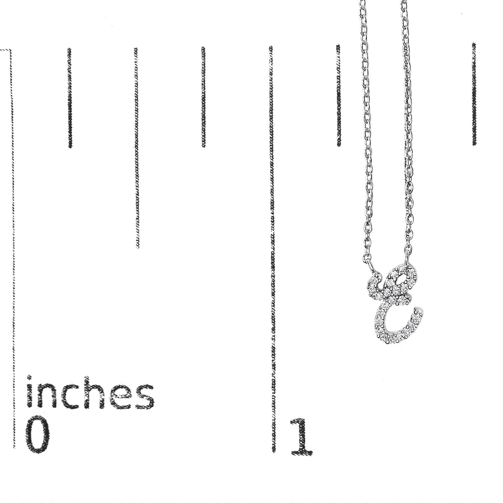 14K White Gold Diamond Accent "A-Z" Initial Script Style Pendant Necklace