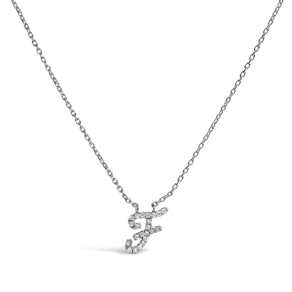 14K White Gold Diamond Accent "A-Z" Initial Script Style Pendant Necklace